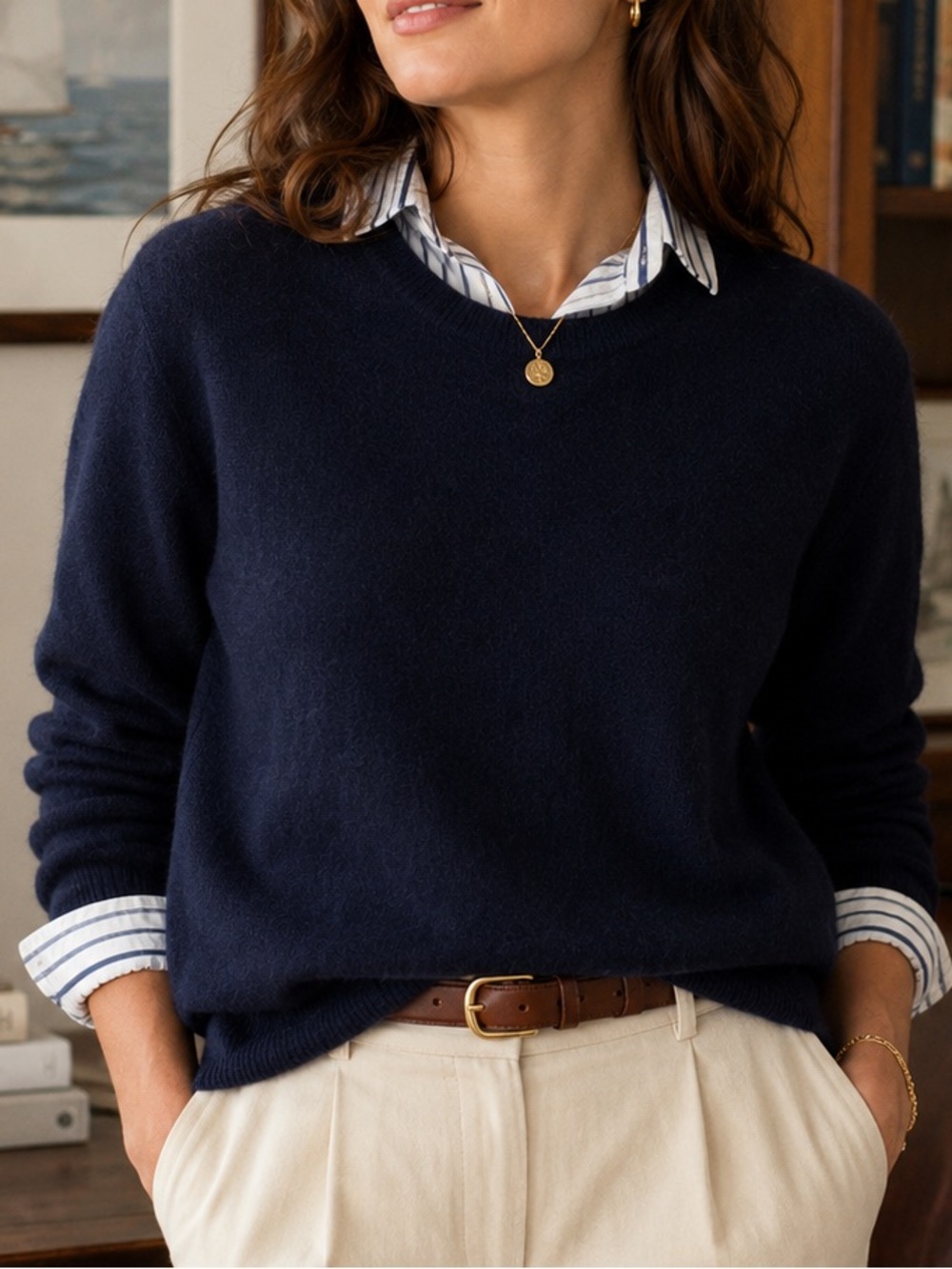 Charter Club Luxury 100% Cashmere Navy Crewneck Sweater Large
